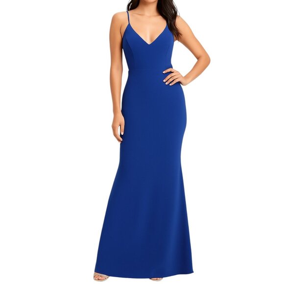 NWT Lulus Blue Maxi Gown Spaghetti Strap Formal Dress Women XS - Picture 1 of 7